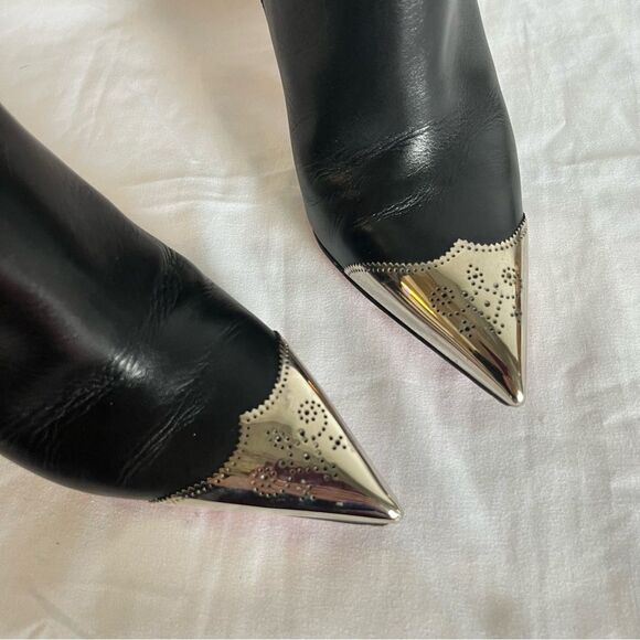 CHRISTIAN LOUBOUTIN Black Metal Toe Ankle Booties Calamijane 100mm Wingtip sz 37 - Picture 6 of 13
